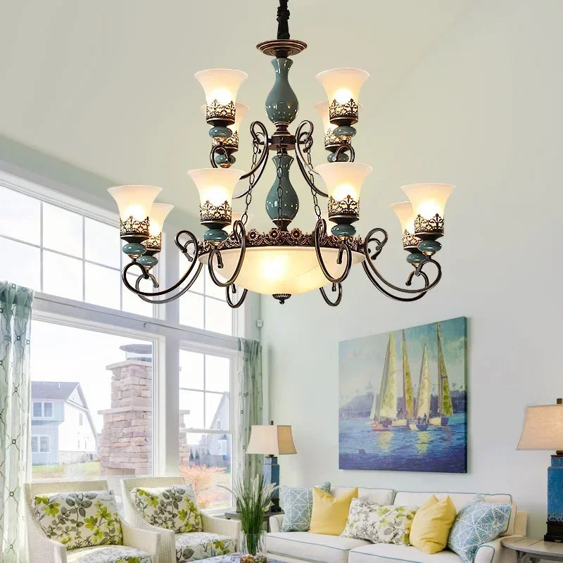 Vintage Iron Ceramic Chandelier Dining Room