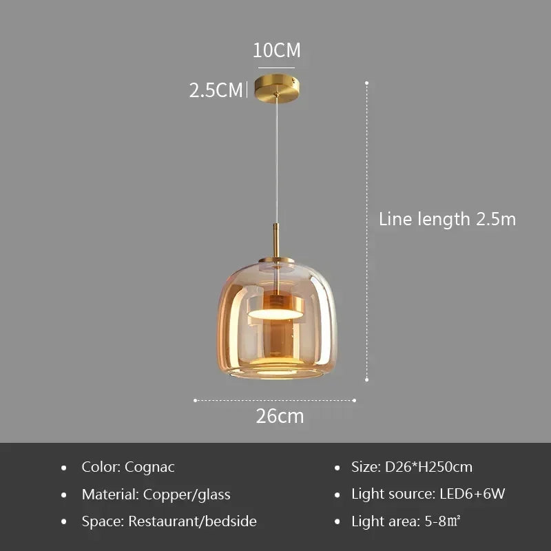 Nordic Glass Pendant Light with Brass Accent