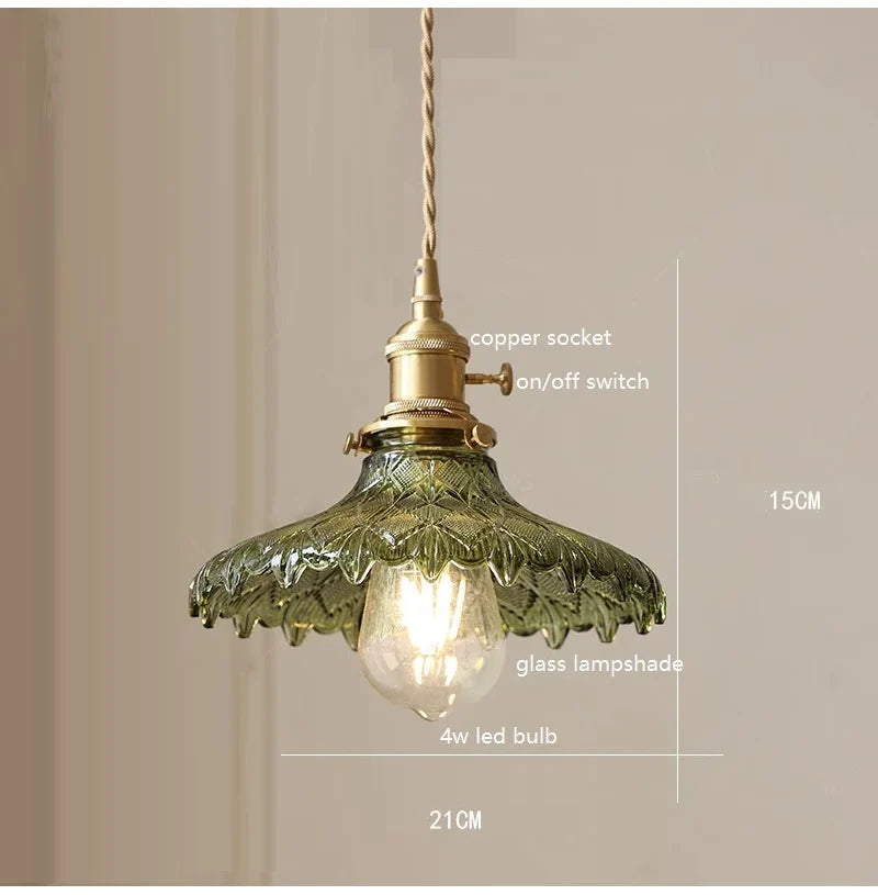 Retro Colored Glass Pendant Light Collection with Brass Fitting for Cafe