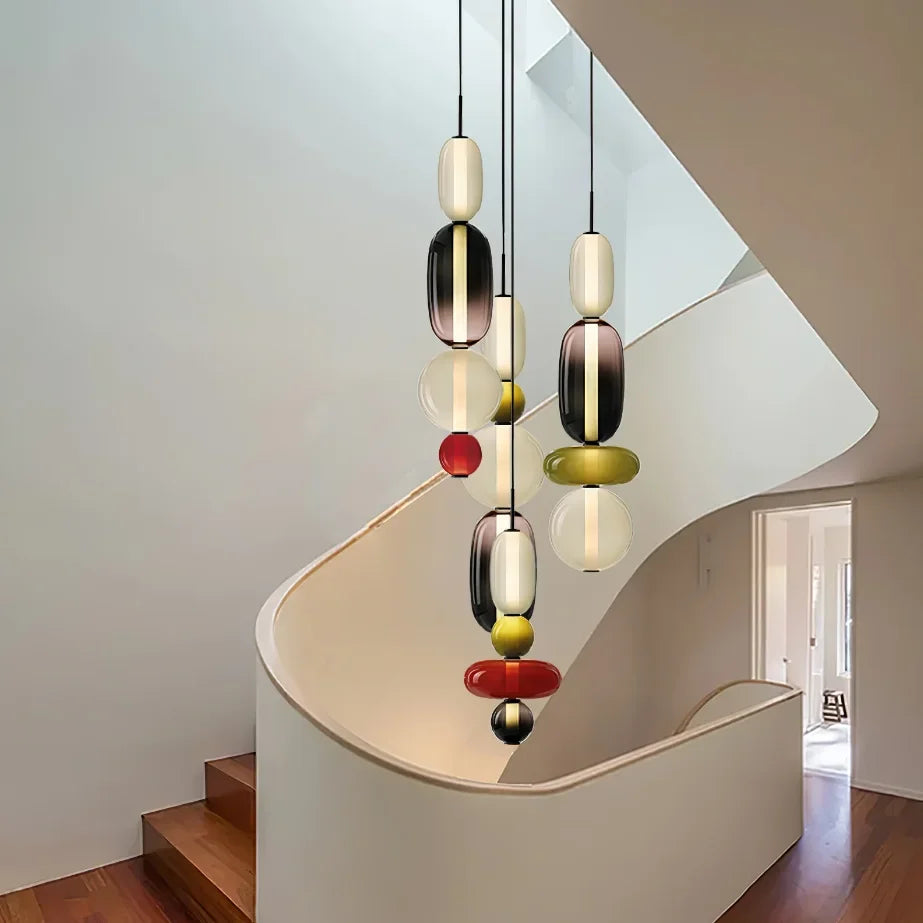 Designer Candy Glass Totem Pendant Light in Bold Colors for Dining Room