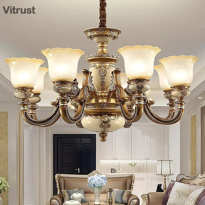 European Classic Resin Multi-Head Pendant Chandelier