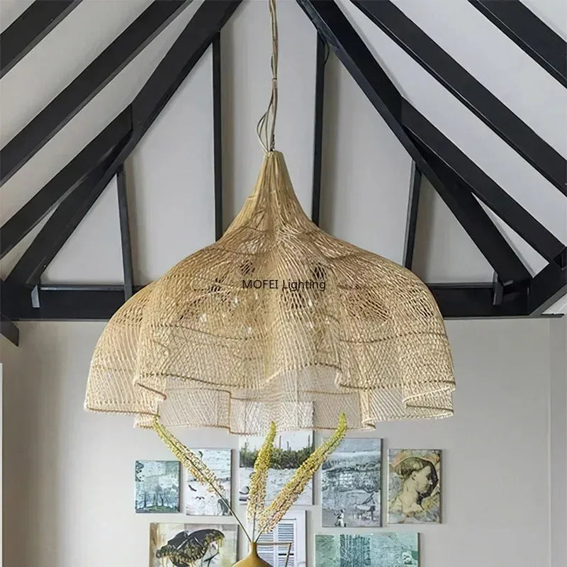Retro Rattan Pendant Light - Wabi-Sabi Design