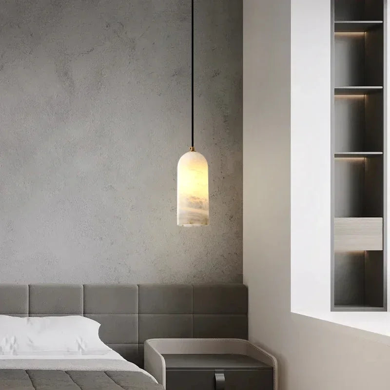 Luxury Spanish Marble Dome Pendant Light with Brass Fitting for Bedside