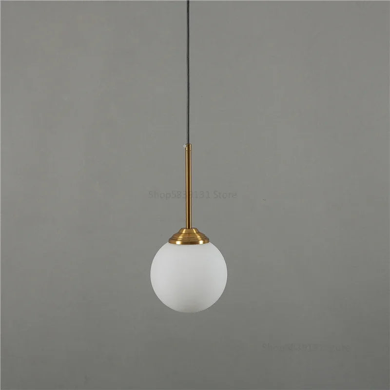 Nordic Glass Ball Pendant Light 15cm with Brass Stem for Bedside
