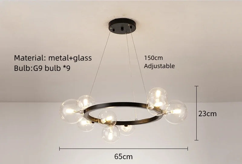 Nordic Round Glass Pendant Light Iron Frame