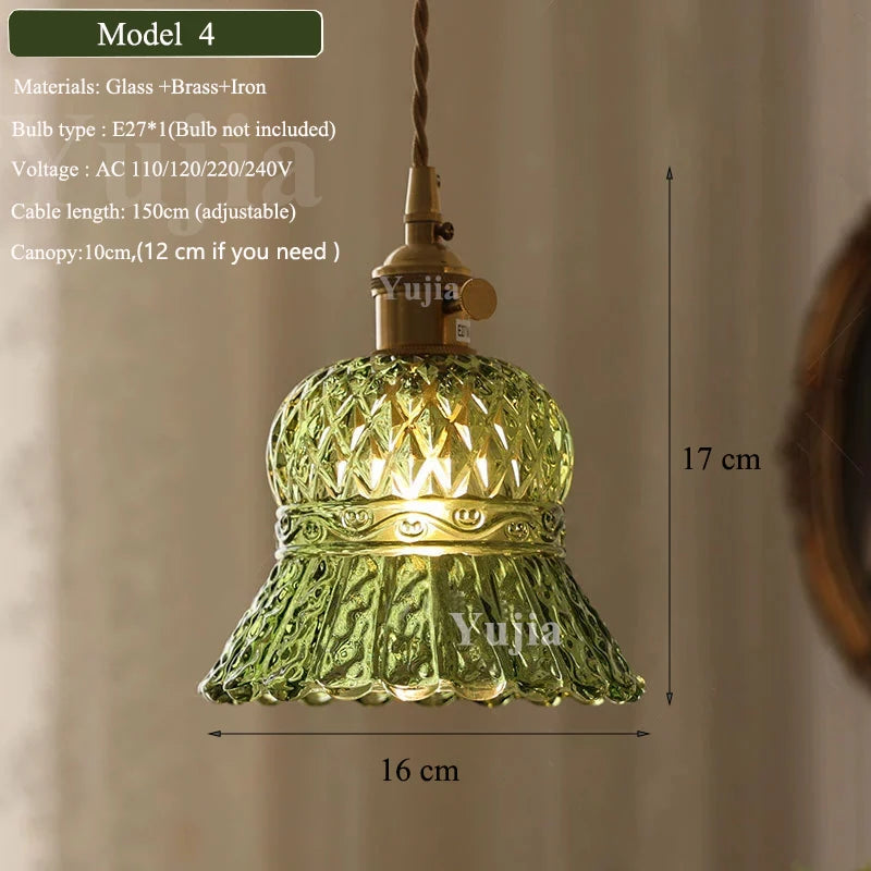 Multi-Style Nordic Pendant Lamp Green Glass Ceiling Lighting Kitchen Island Hand Brass Hanging Light fixtures for Dining Room