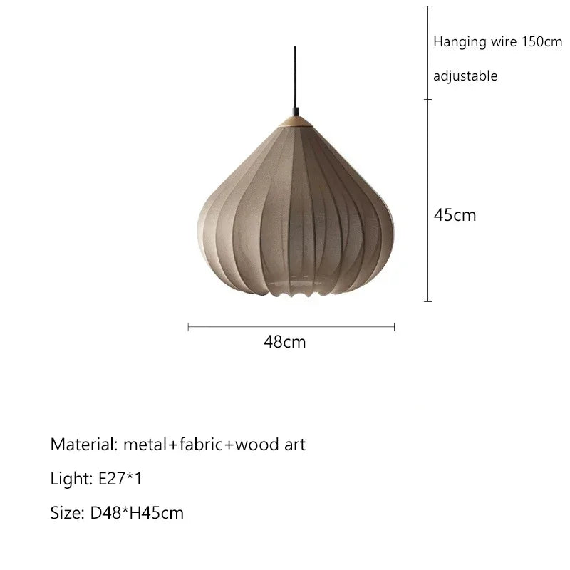 Lámpara colgante de tela minimalista con detalles de madera