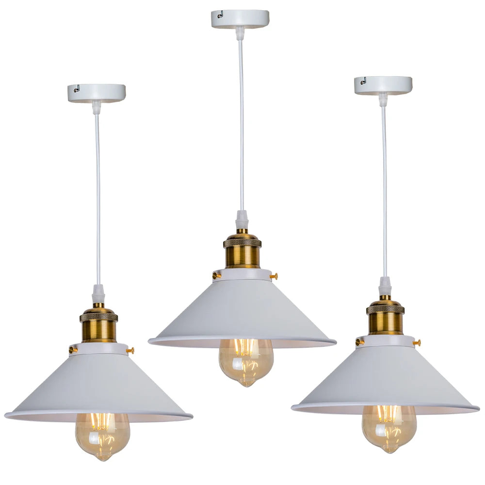 Retro Industrial Black Cone Pendant Light with Brass Fitting for Kitchen