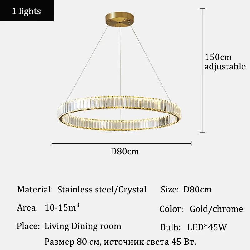 Luxury Crystal Ring Ceiling Pendant Chandelier Lights Dining Table Light Żyrandol Modern Chandeliers for Living Room Home Decor