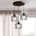 Industrial Black Wire Cage 3 Light Cluster Pendant for Dining Room
