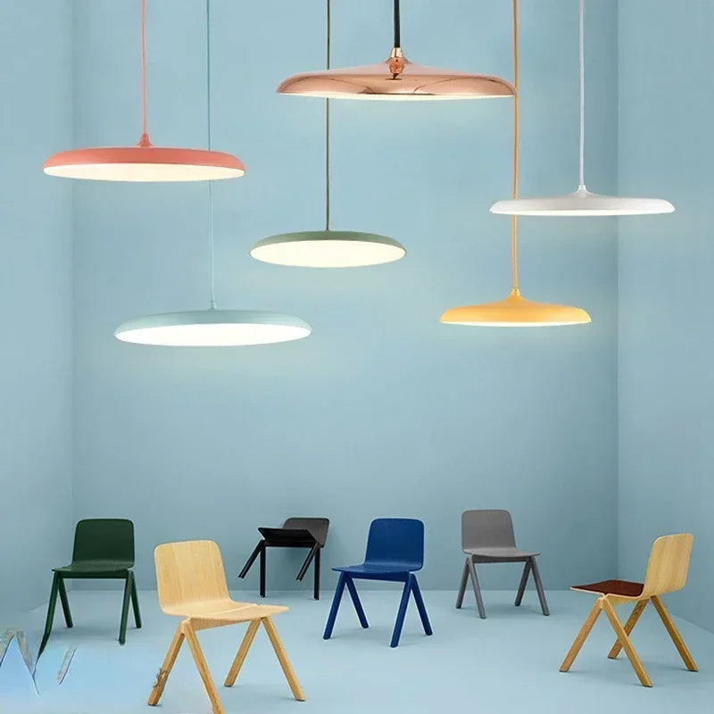 Nordic Flat Saucer LED Pendant Light in Four Colors for Kitchen Island