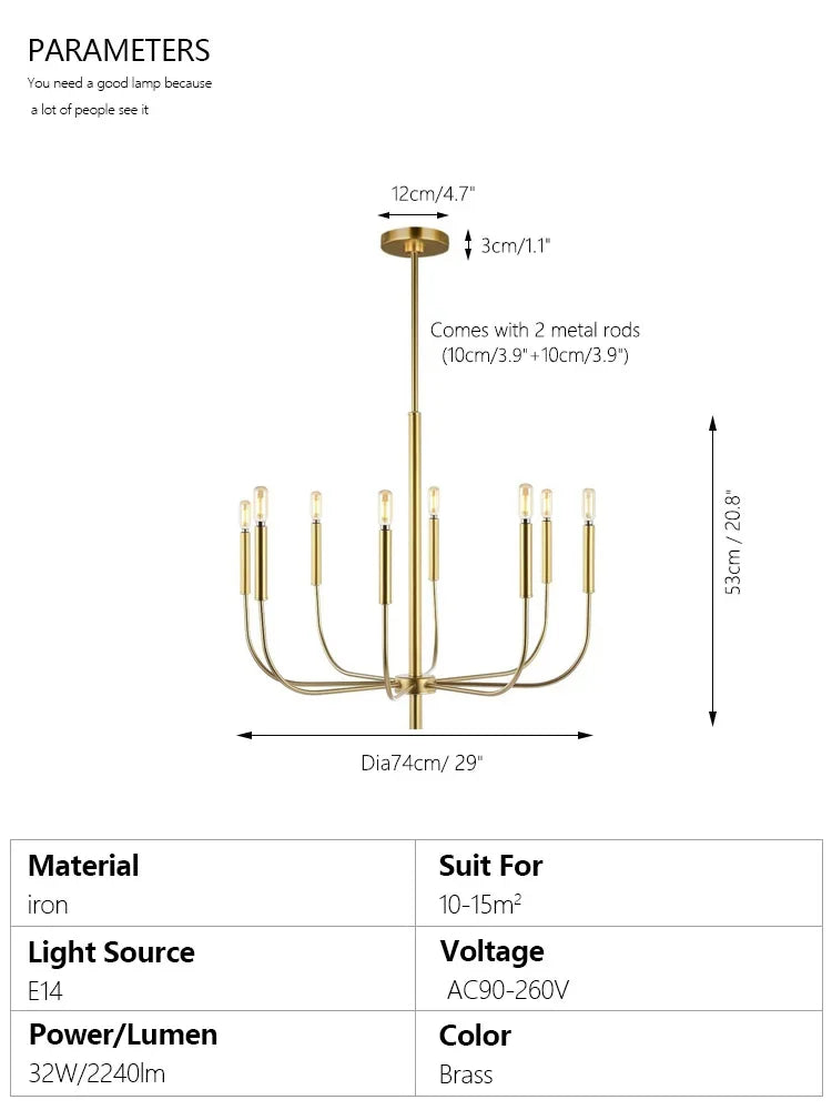 Modern Minimalist Iron Chandelier Hanging Lamp