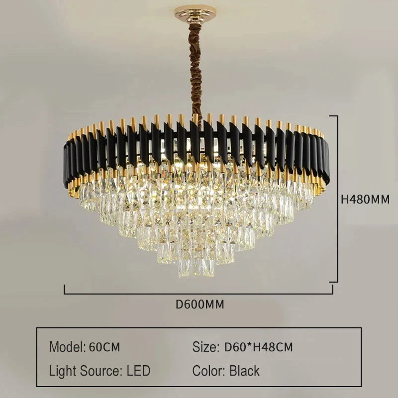 Black Gold Crystal Chandelier Modern Ceiling Light