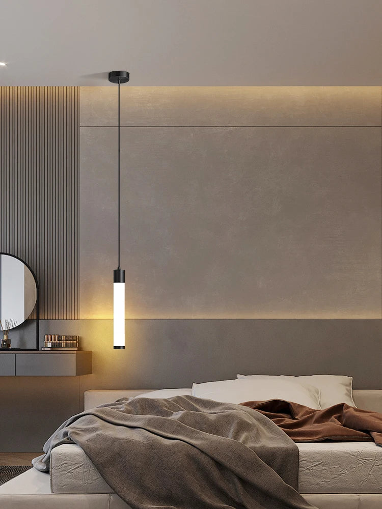 Sunlight Tube Restaurant Bedroom Bedside Long Line Pendant Lamp Modern Minimalist Fish Line Lamp White Acrylic Pendant Lamp