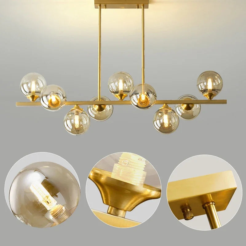 Glass Globe Mid Century Chandelier Linear Dining Light