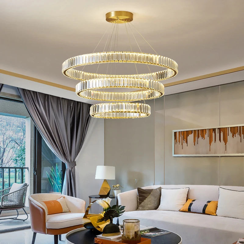 Luxury Crystal Ring Ceiling Pendant Chandelier Lights Dining Table Light Żyrandol Modern Chandeliers for Living Room Home Decor