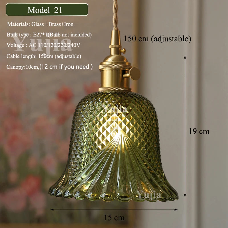Multi-Style Nordic Pendant Lamp Green Glass Ceiling Lighting Kitchen Island Hand Brass Hanging Light fixtures for Dining Room