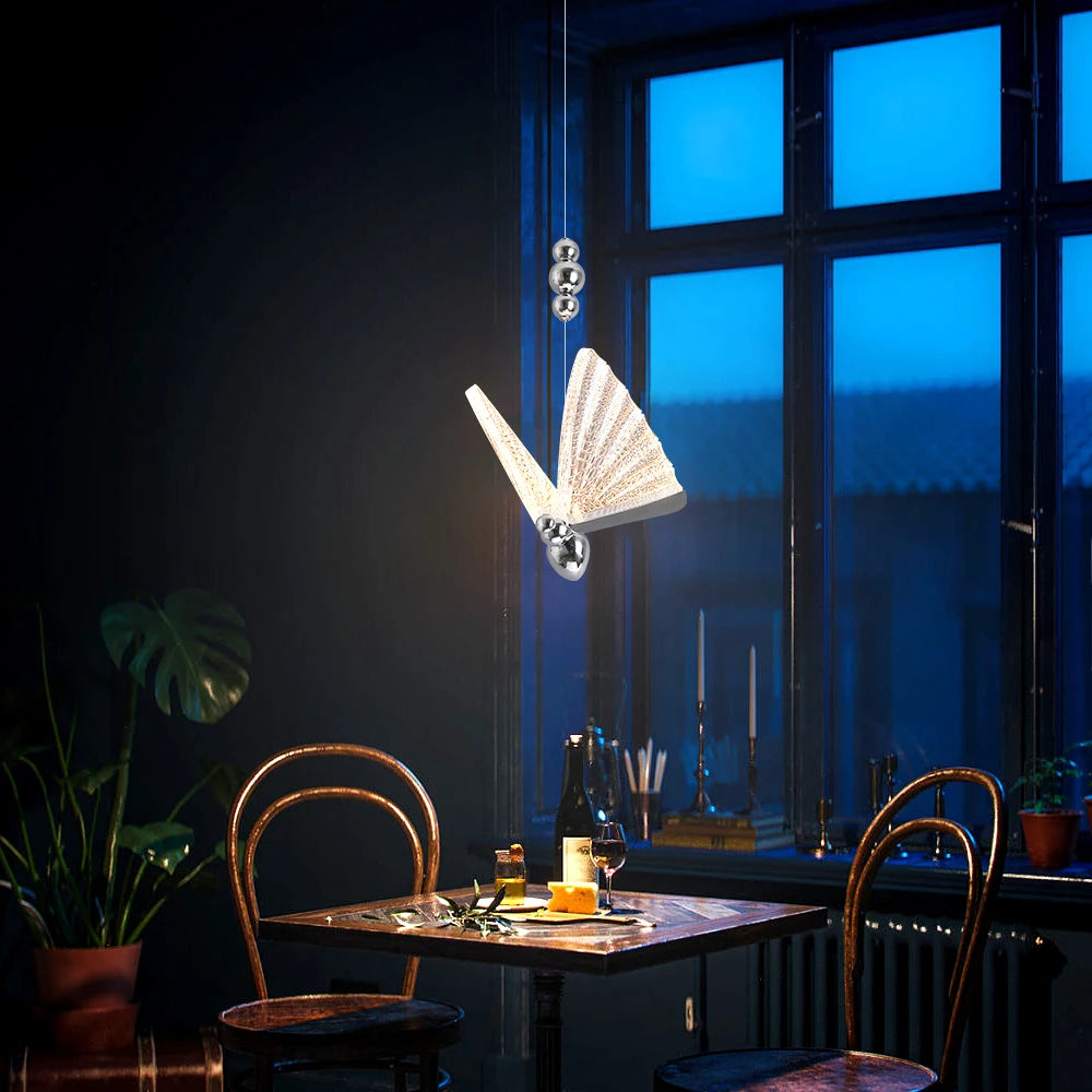 Nordic Butterfly Pendant Light with Chrome Accents