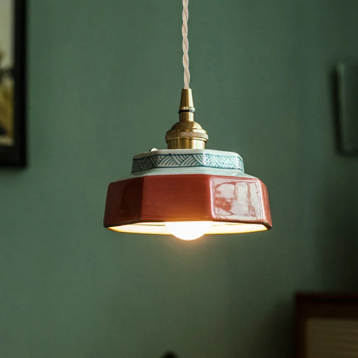 Japanese Retro Ceramic Pendant Light with Brass Fitting for Tea Room and Bar