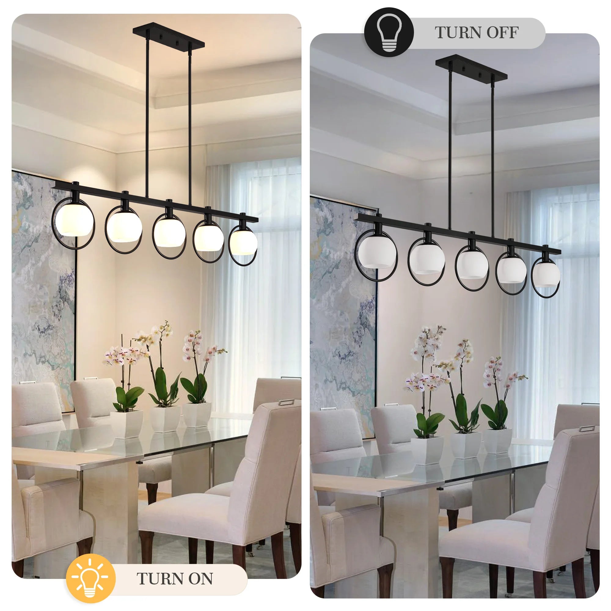 Lámpara colgante minimalista de hierro y cristal con 5 luces