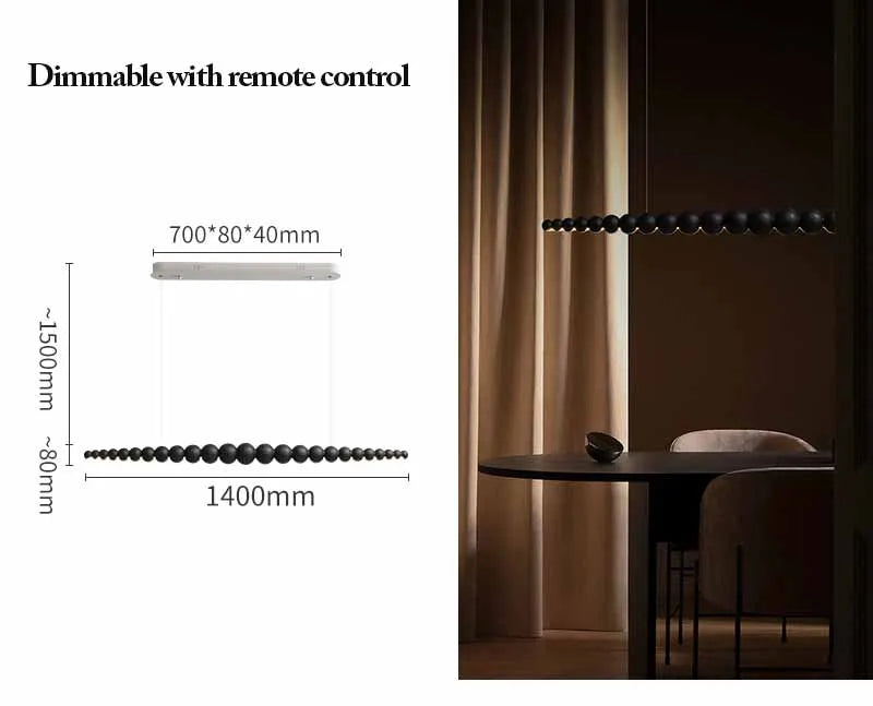 Modern Wood Bead Linear LED Pendant Light for Dining Table and Kitchen Island