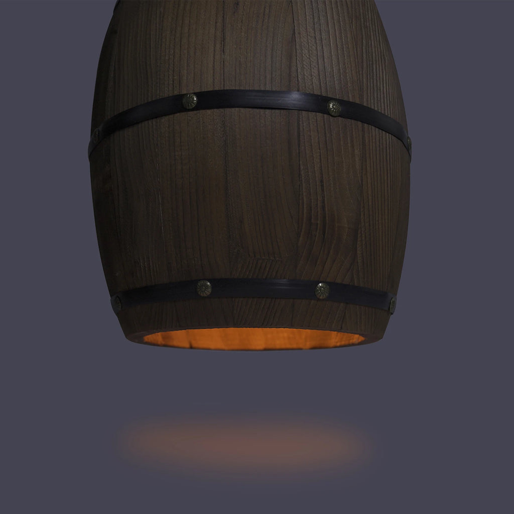Lámpara colgante de barril de madera retro para comedor y bar