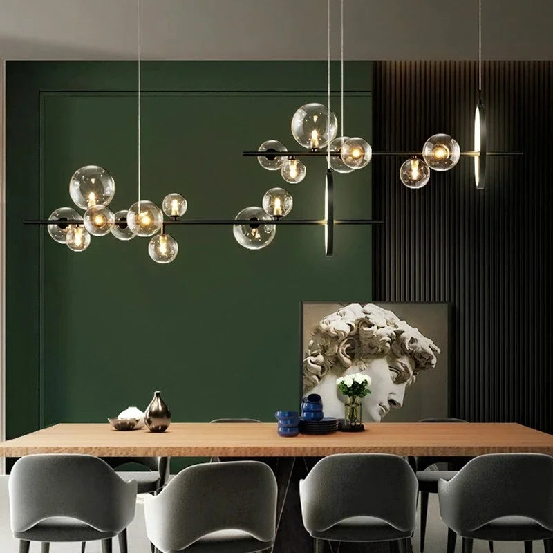 Modern Ring Glass Ball LED Chandelier Iron Frame
