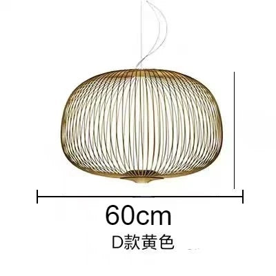 Italian Spokes Wire Cage Pendant Light in Gold for Staircase and Lobby
