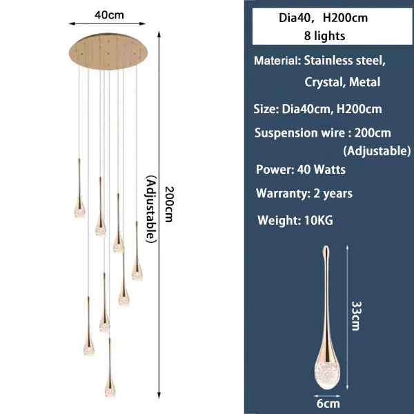 Modern Crystal LED Chandelier - Gold Hallway Hanging Light