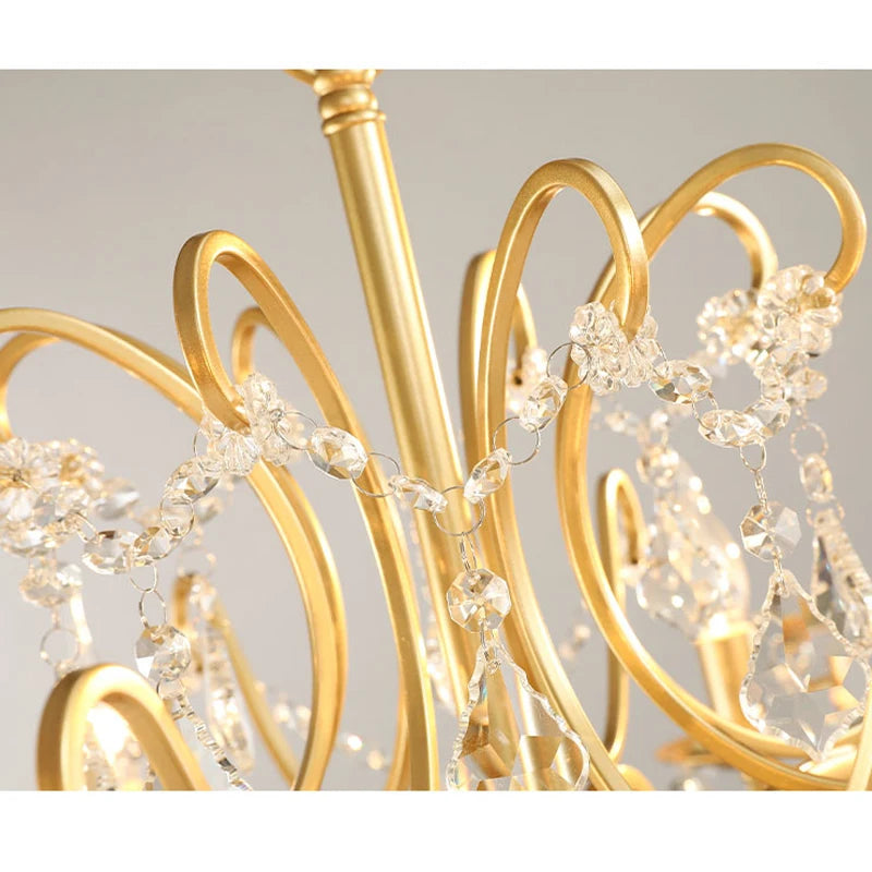 Gold Wrought Iron Crystal Chandelier