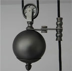 Industrial Iron Pendant Light with Pulley System