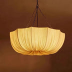 Wabi Sabi Pleated Fabric Dome Chandelier on Black Chains for Bedroom