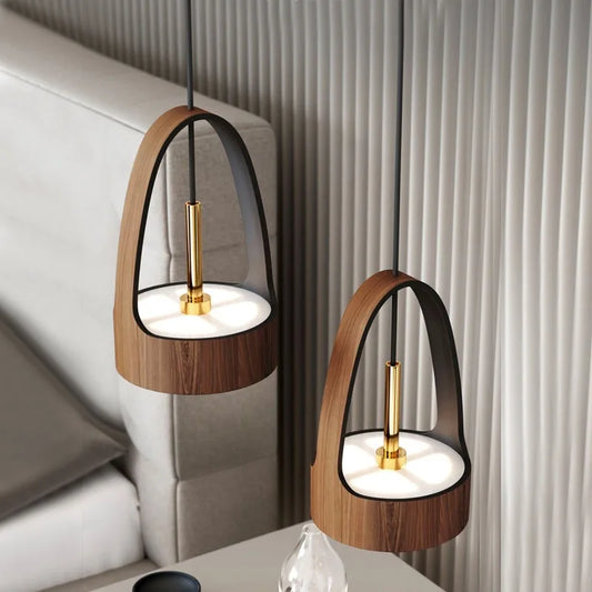 Nordic Wood Grain Pendant Light for Bedroom