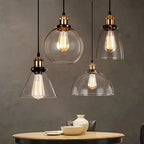Industrial Clear Glass Pendant Light with Antique Brass Fitting for Bar