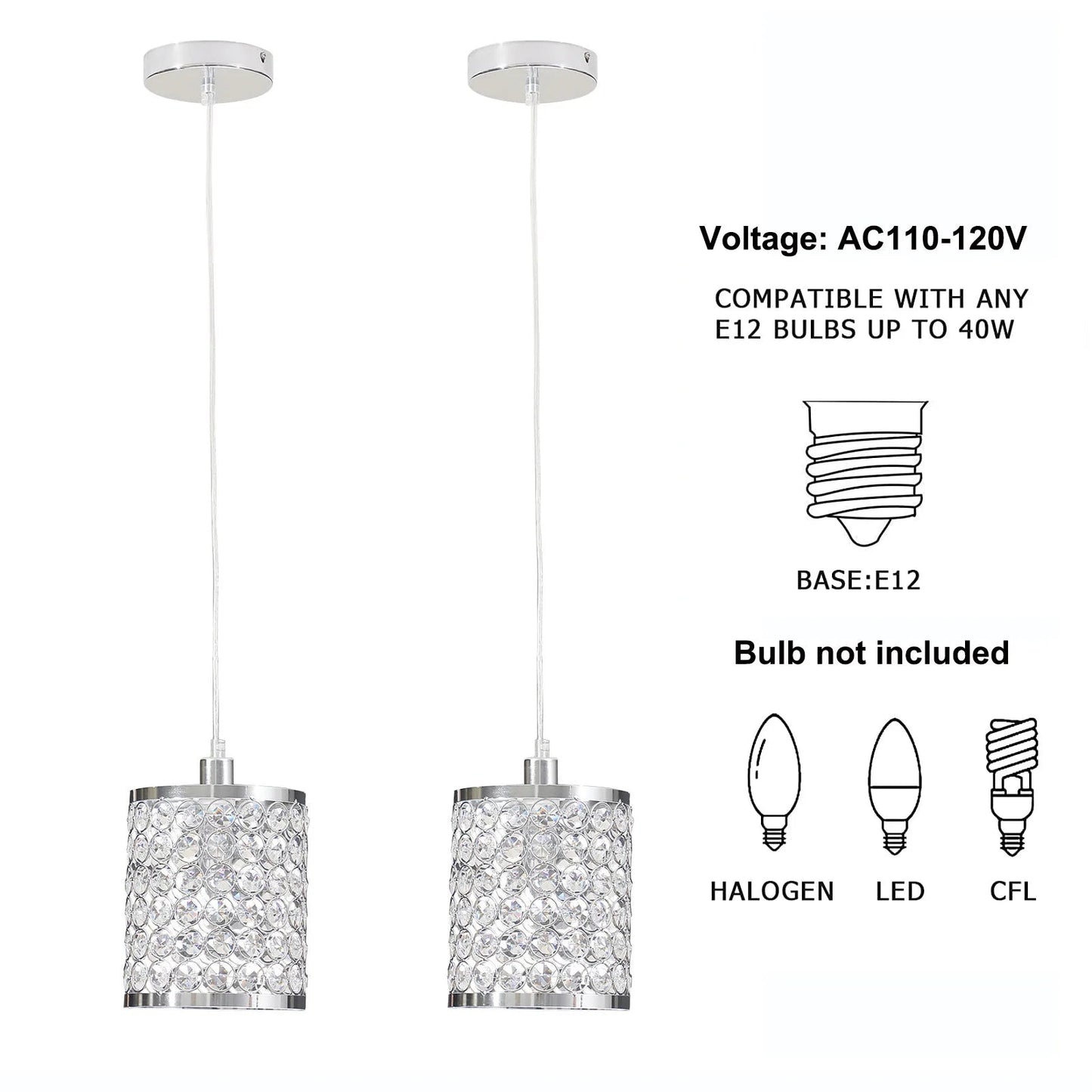 Crystal Pendant Light Modern Kitchen Island Lighting Adjustable White