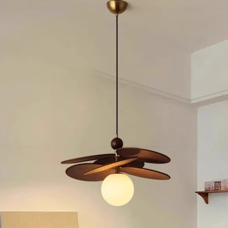 Lámpara Colgante Retro de Madera con Globos de Cristal