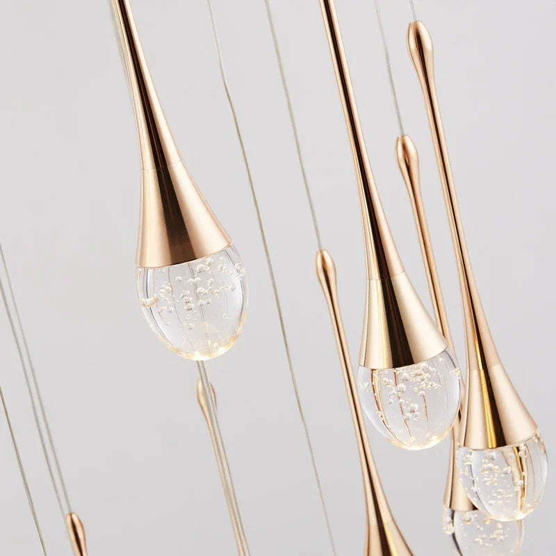Modern Crystal LED Chandelier - Gold Hallway Hanging Light