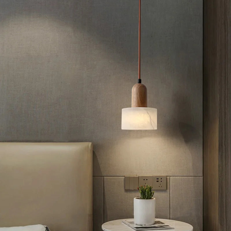 Nordic Wood Marble Pendant Light for Bedroom