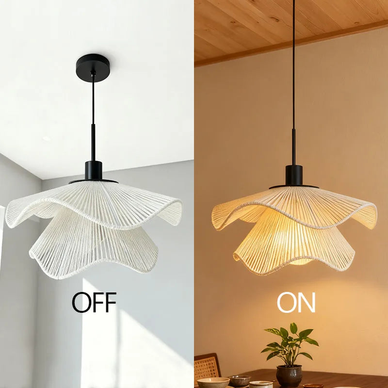 Bohemian Rattan Pendant Light - Flower Design