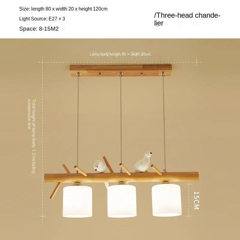 Nordic Wood Pendant Light with Glass Shades