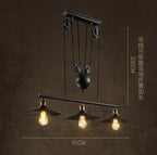 Industrial Iron Pendant Light with Pulley System