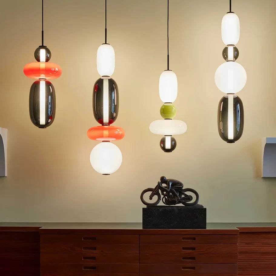 Designer Candy Glass Totem Pendant Light in Bold Colors for Dining Room
