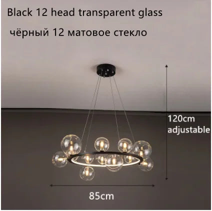 Modern Ring Glass Ball LED Chandelier Iron Frame