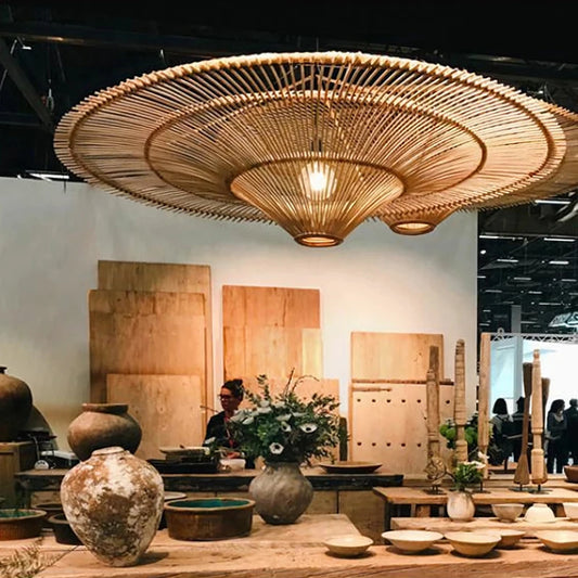 Bohemian Rattan Woven Pendant Light - Handmade