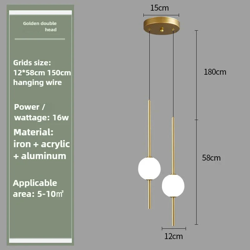 Nordic Glass Pendant Light with Brass Rod