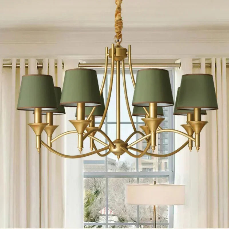 Vintage Copper Iron Pendant Light Gray Green Fabric