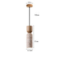 Wabi Sabi Travertine Cylinder Pendant Light with Walnut Top for Bedside
