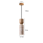 Wabi Sabi Travertine Cylinder Pendant Light with Walnut Top for Bedside