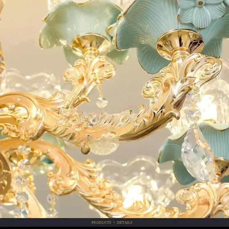 Blue Crystal Ceramic Chandelier - Living Room