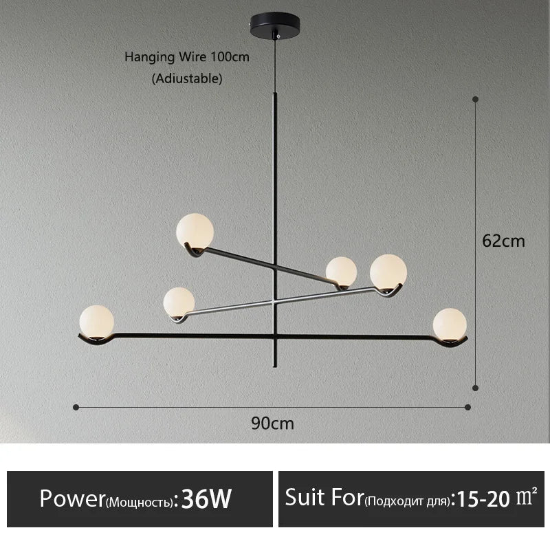 Lámpara colgante minimalista de hierro y cristal para sala de estar